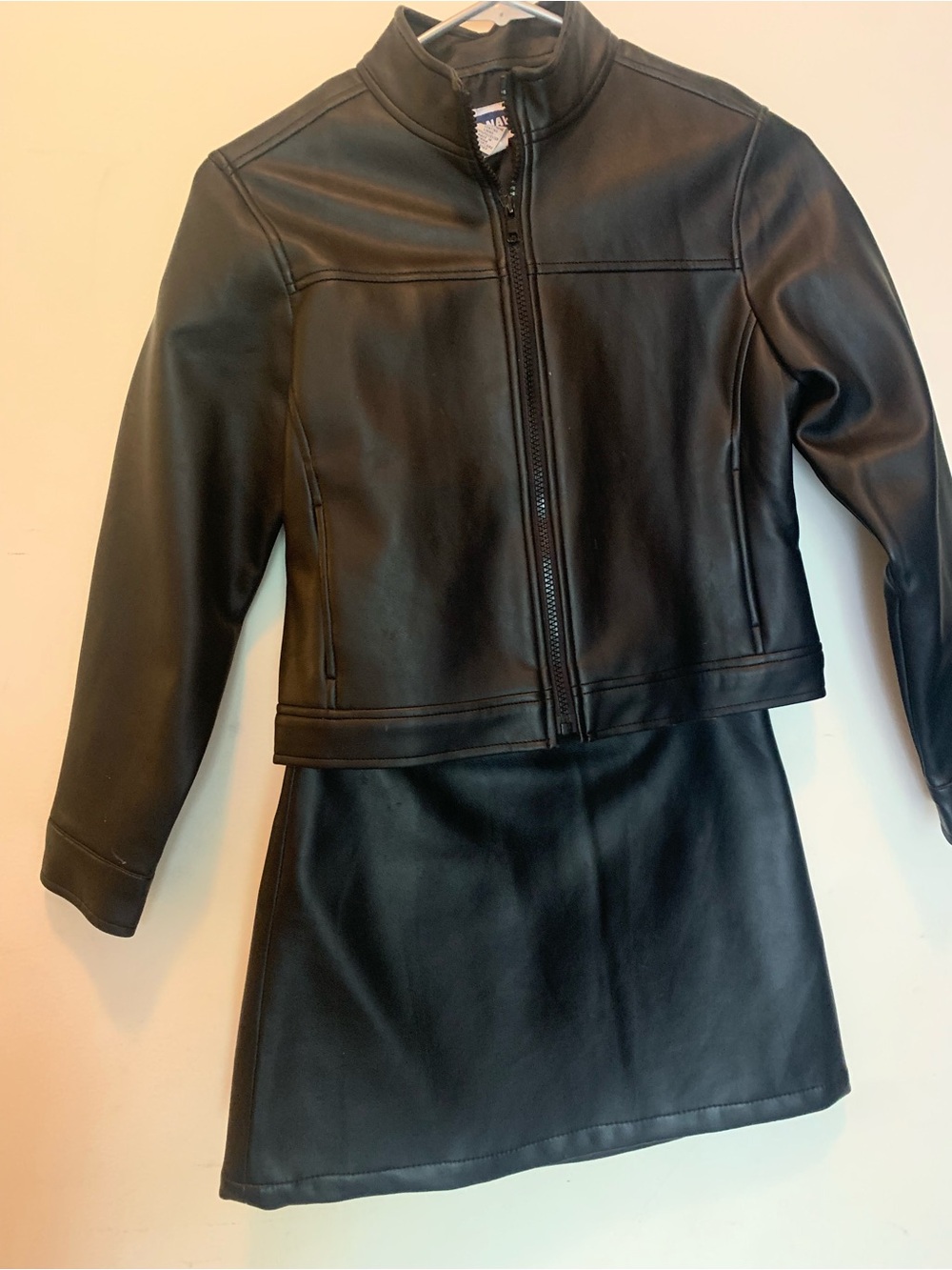 Vintage Old Navy Girls Black Faux Leather Jacket & Skirt Set Size 10 Y2K